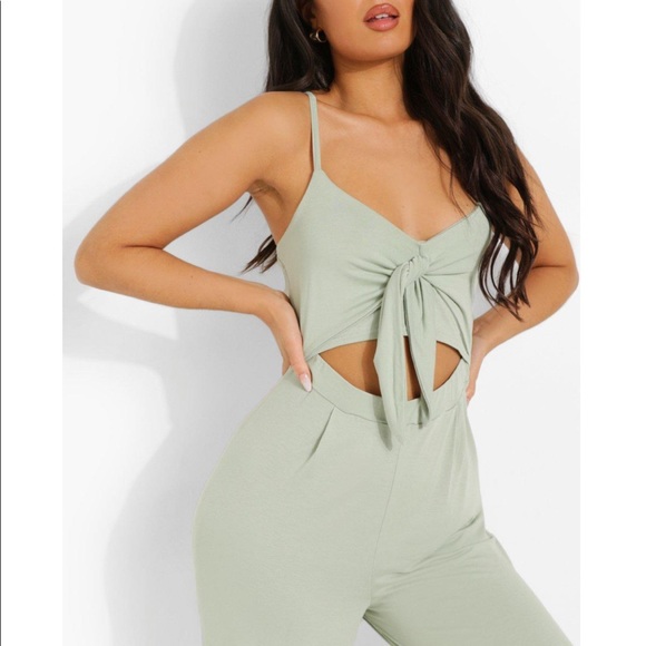 Boohoo Scrappy Tie Cut Out Wide Leg Jumpsuit - Picture 1 of 2